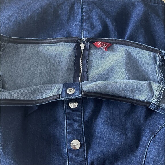 Guess Bodycon Jean Dress Size M Denim Cute Off The Shoulders Silver Button - Picture 7 of 12